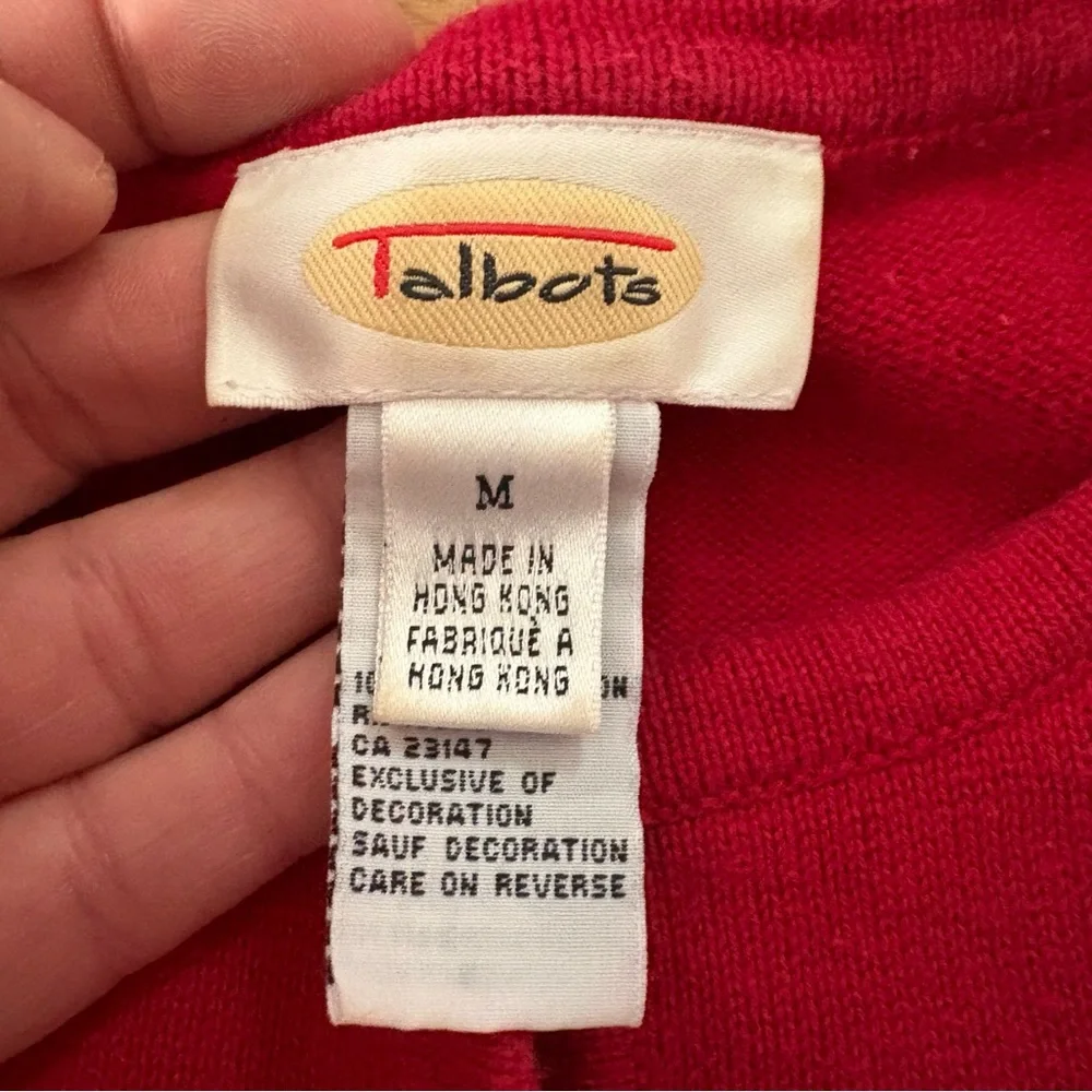 Vintage 90s Talbots Red Dog Appliqué Knit Sweater Cardigan Size M - Picture 3 of 8